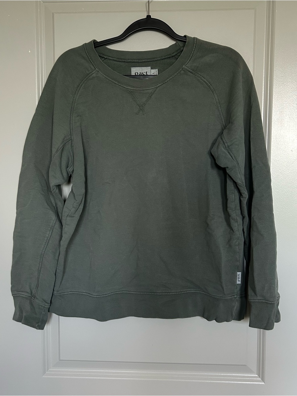 Pact Organic Cotton Crewneck Sweatshirt in Sage Green with Ribbed Collar